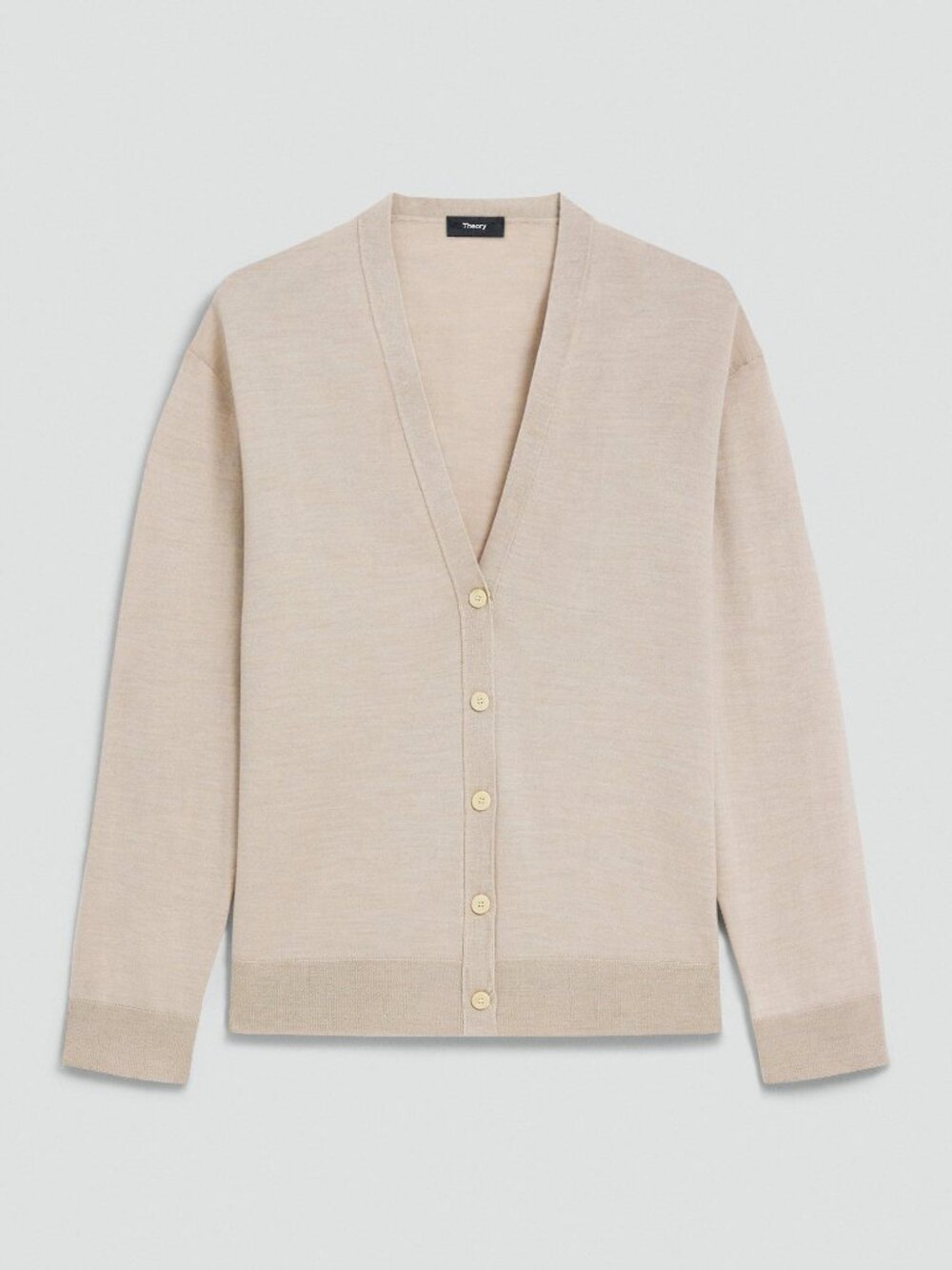 Theory Pale Sand Relaxed V-Neck Cardigan in Regal Wool Size L